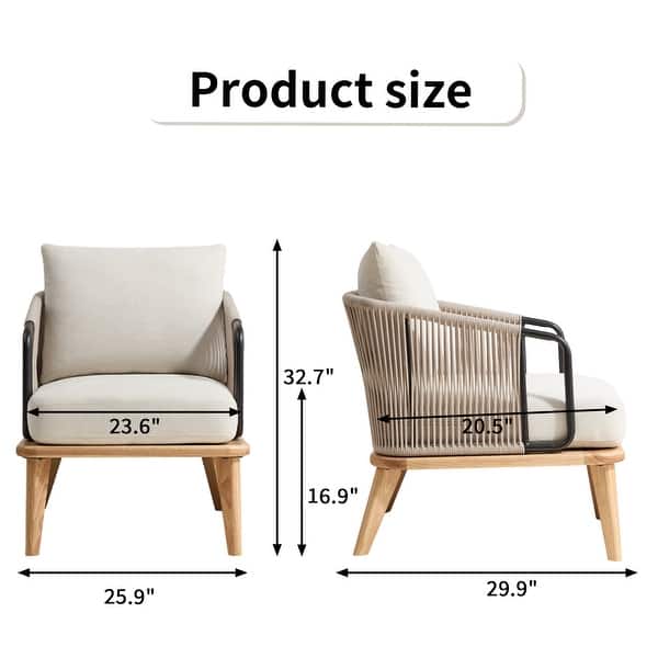 dimension image slide 1 of 2, Living Room Casual Wooden Hand Braided Rope Armchair Rattan Chair for Living Room Apartment