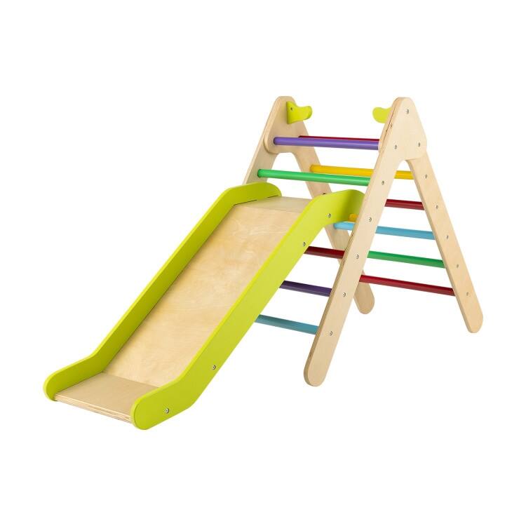 2-in-1 Wooden Triangle Climber Set with Gradient Adjustable Slide - 34 x 18.8 x 28.9 inch (L x W x H)