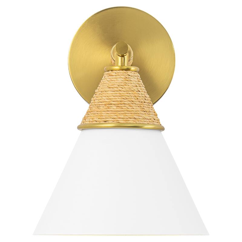 Wall Sconce with Milky Metal Cone Shade and Hand-Wrapped Jute Rope