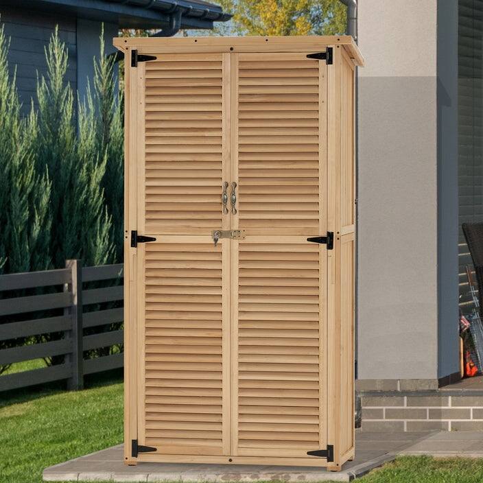 MCombo Outdoor Storage Cabinet Shed, Shuttered Doors with Lock, Wooden 0709 / 0808 / 1900 - Medium - Natural