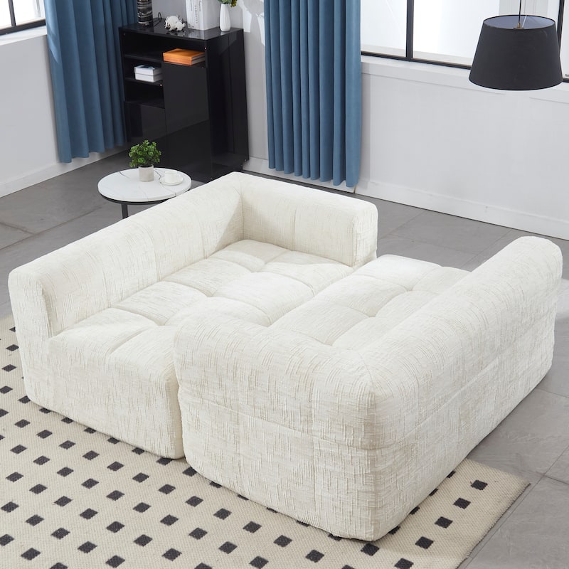 Chenille Loveseat Sofa Upholstered Deep Seat Sofa, Lounge Couch Corner Sofa Minimalist Modular Couches for Apartment
