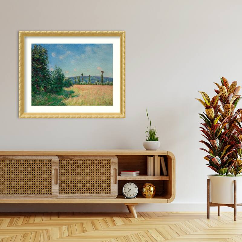 Sahurs Meadows in Morning Sun by Alfred Sisley Wood Framed Wall Art Print - Versailles Gold