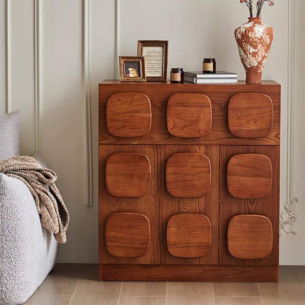 34.5" Mid-Century Modern Side Cabinet, Minimalist Walnut Color Side Cabinet, Solid Wood Veneer