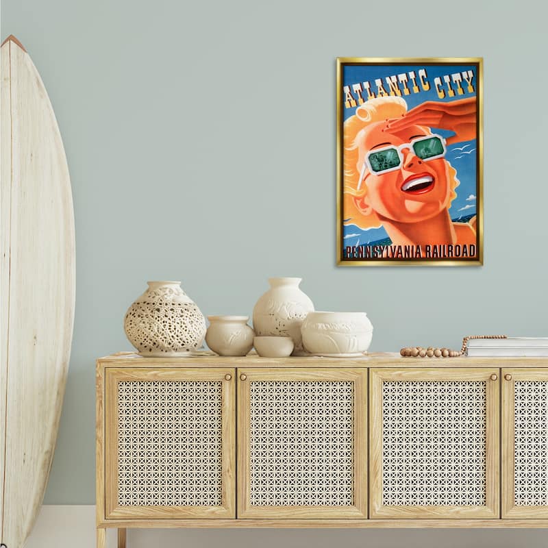 Stupell Atlantic City Vintage Woman Framed Floater Canvas Wall Art Design By Marcus Jules