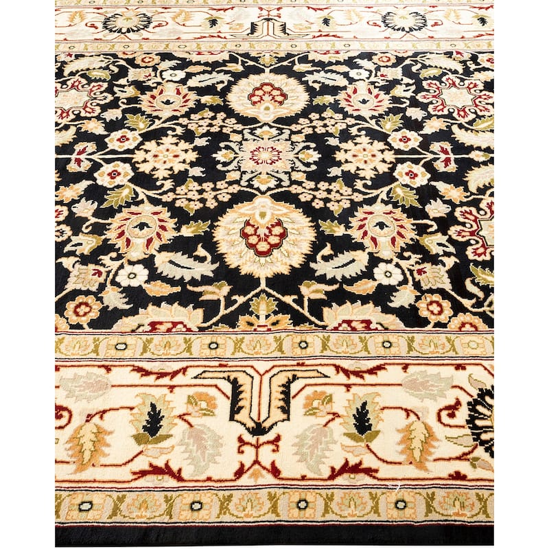 Overton Handknotted Wool Traditional Oriental Black Area Rug - 6' x 9'