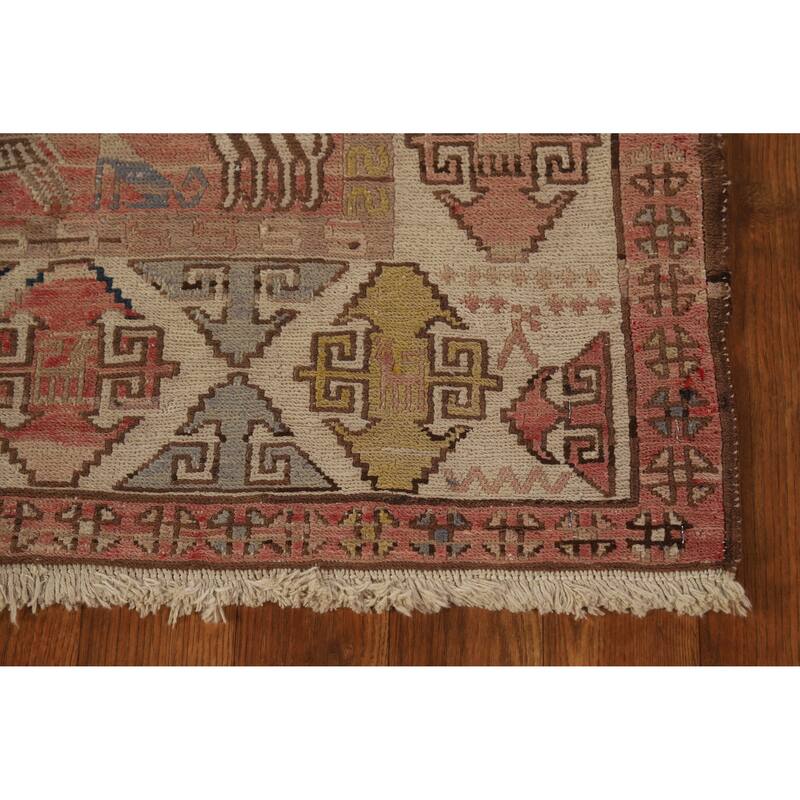 Hand Woven Oriental 100% Wool Carpet Traditional Tribal Pink Sumak Runner Rug - 10' 2'' X 3' 9''