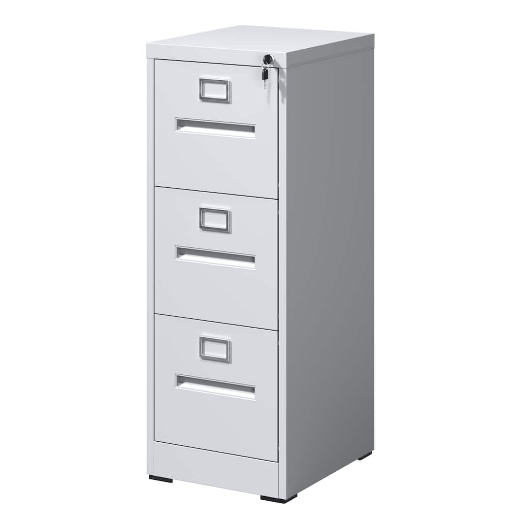Modern Narrow Vertical File Cabinet, 3 Drawers Filing Cabinet with Lock Adjustable Hanging Rail, for Home Office