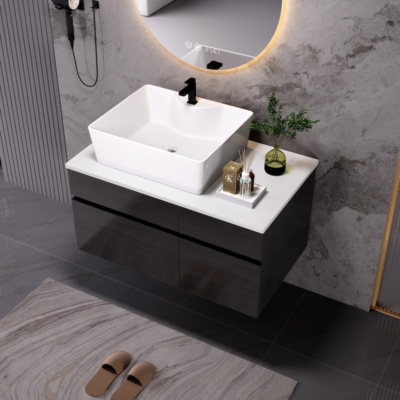 31.5" Floating Single Bathroom Vanity with Sink, Small Space-Saving Vanity for Compact Bathrooms