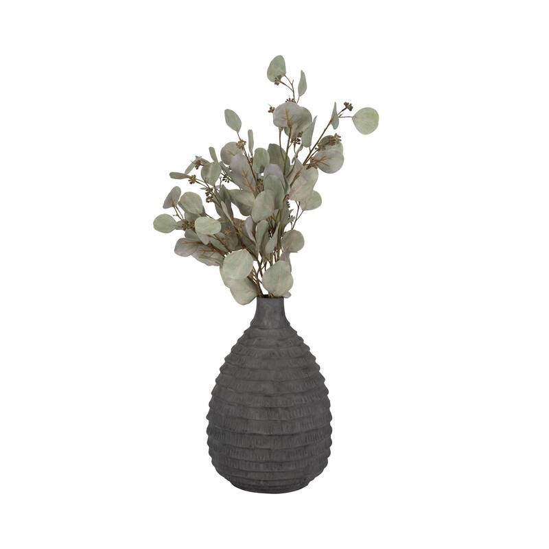 Ceramic Bud Faded Ribbed Bulbous Vase - Black, 15"