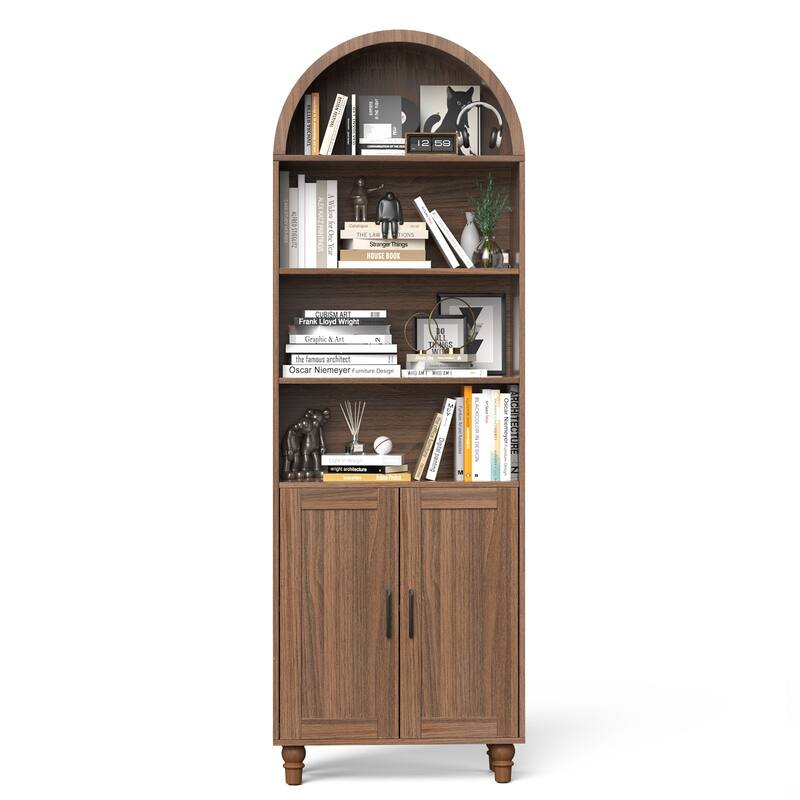 Meyreso 71" Tall Arch Bookcase with Storage,6 Tier Book Shelf Organizer Arched Cabinet