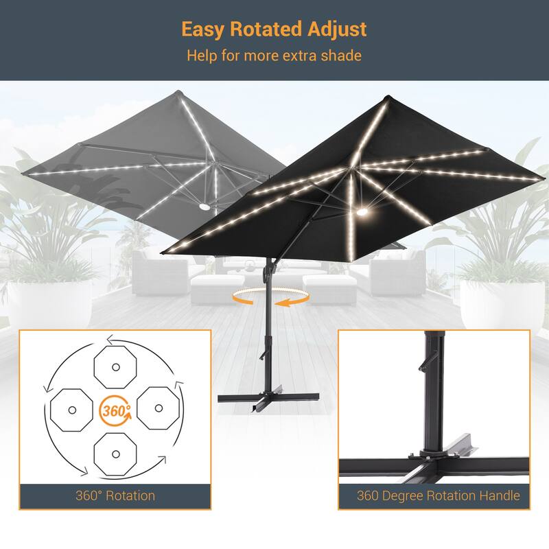 LIVOOSUN 10x10ft LED Cantilever Patio Offset Hanging Umbrellas