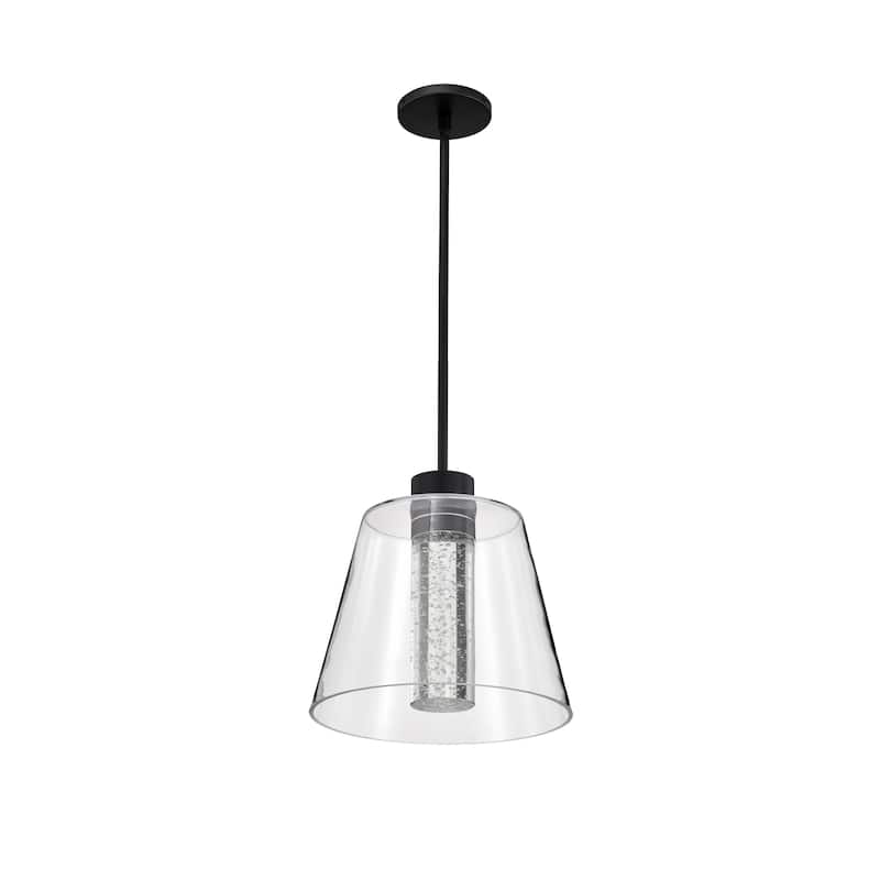 Aura 12 Inch LED Pendant Matte Black K9 Bubble Crystal 3000K CCT - Matte Black