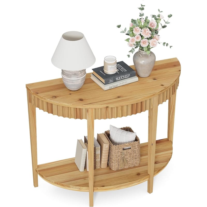 Solid Wood Fluted Console/Entryway Table with 2-Tier Storage Shelf
