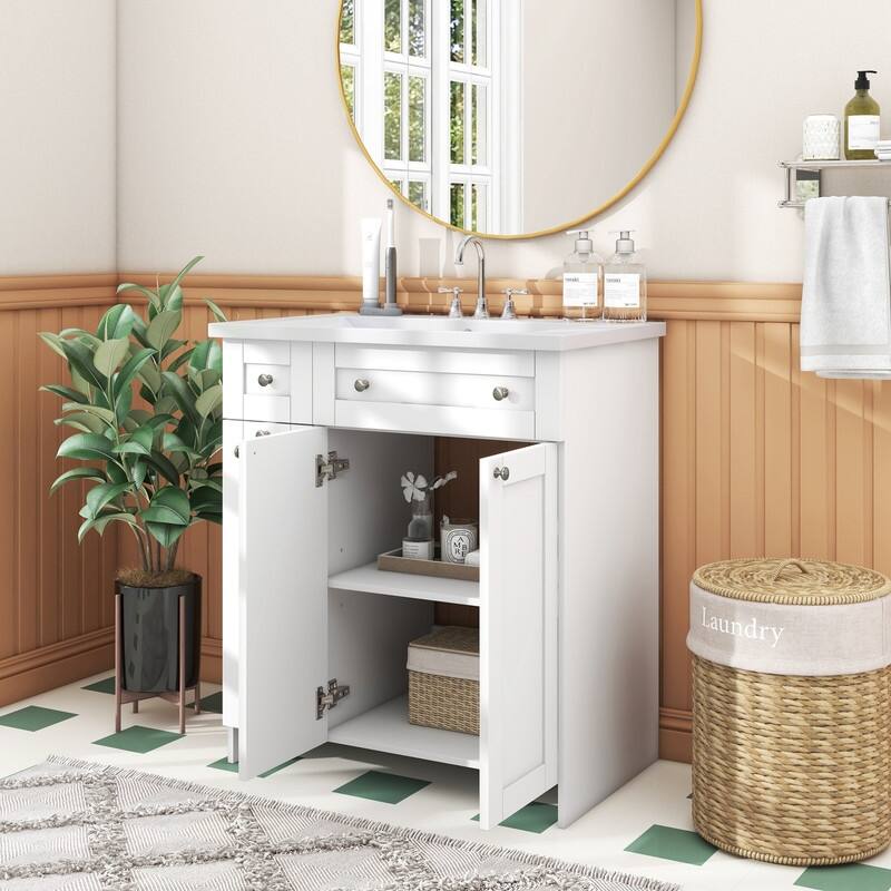 Single Sink 30" Bathroom Vanity with Combo Cabinet and Storage