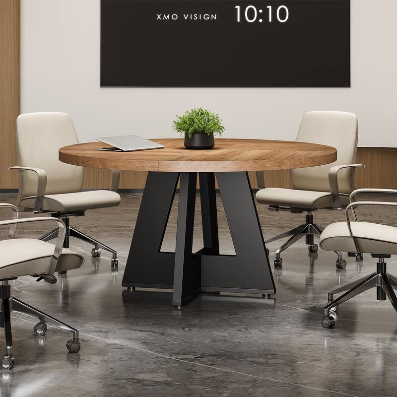 47" Round Conference Table Meeting Room Table with Thickened Top Wood Base Modern Training Desk for Conference/Seminar Room