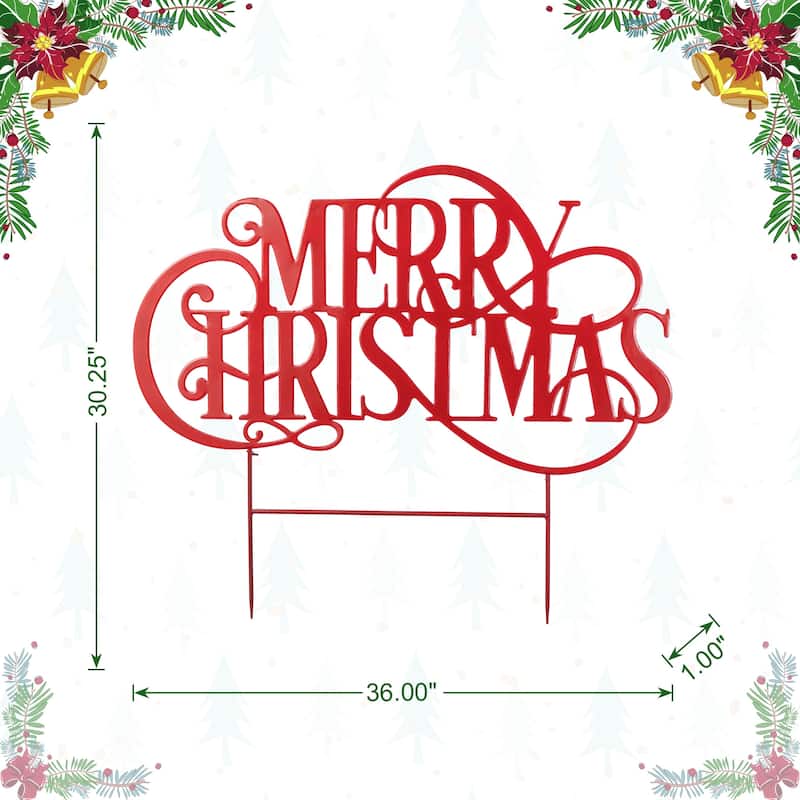 Glitzhome Metal MERRY CHRISTMAS or Cardinal JOY& NOEL with Bell Yard Stake Wall Decor