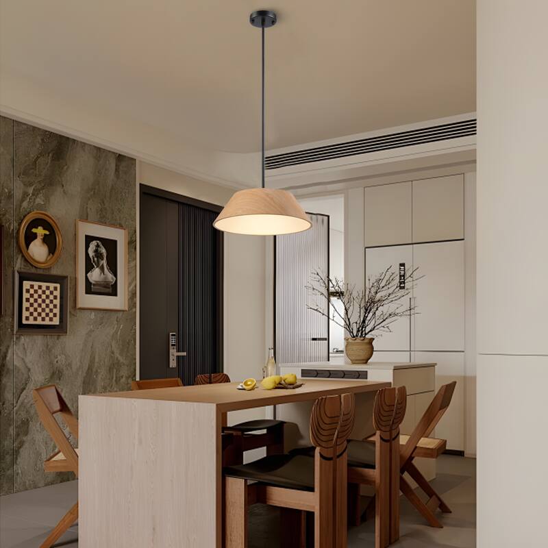 1-Light 15.7" Wide Modern Scandinavian-Style Wood-Like Pendant Lamp with Lamp Shade diffuser