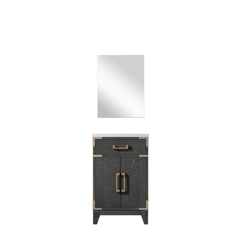 20-inch Bathroom Vanity with Acrylic Top, Soft Close Cabinet, and 18" x 24" Mirror - Polished Surface - Up to 22 in ,Black ,Wood , Acrylic Countertop - Black