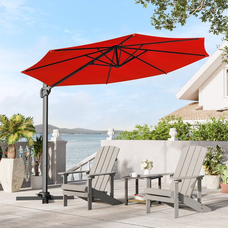 LIVOOSUN 10FT Round Cantilever Umbrella Patio Offset Umbrella For Outdoor Space, Solution-Dyed Fabric, 360° Rotation System - Red