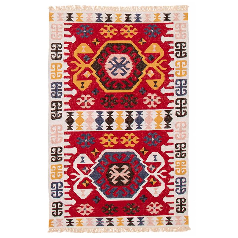 Ankara FW Red Kilim 5'0" x 7'11" - 5'0 x 7'11 - Red - 5'0 x 7'11