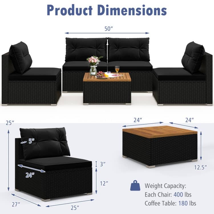 5-Piece Modern Outdoor Furniture Set for Backyard and Poolside - 27" x 25" x 25.5" (L x W x H)