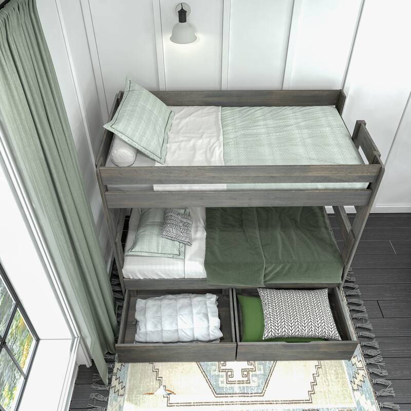 Max and Lily Farmhouse Twin over Twin Bunk Bed with Storage Drawers