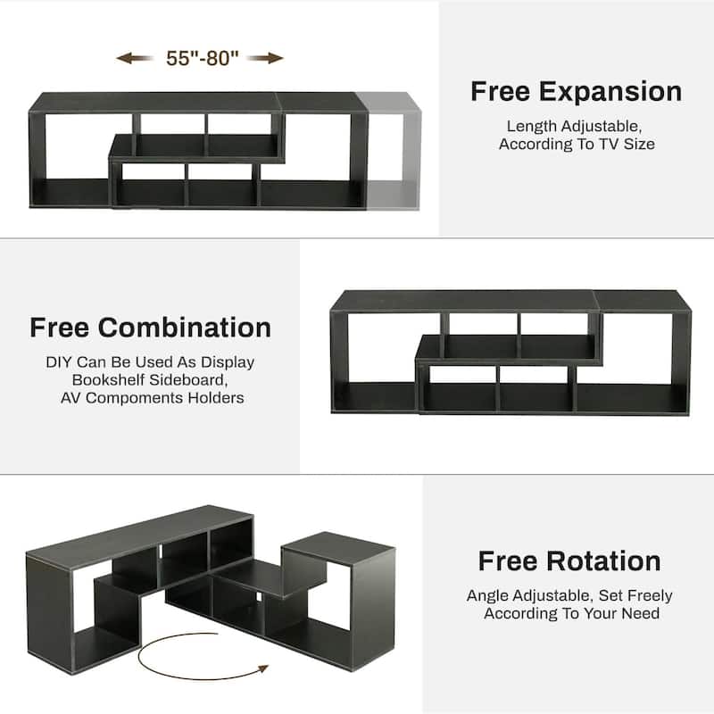 Grondin 2-Piece L Shaped TV Stand, Multi-Functional Free Combination Media Console Bookshelf for Living Room Bedroom
