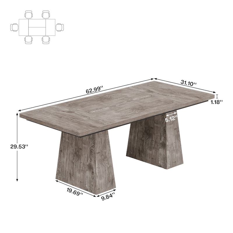 63 Inches Farmhouse Dining Table with Sturdy Pedestal Base - 31.1"D x 63"W x 29.5"H