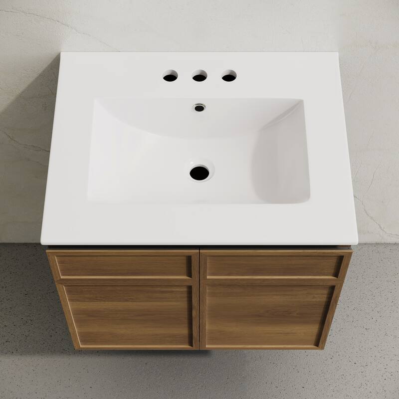 St. Tropez 24" Wall-Mounted Bathroom Vanity In Brown Oak With 3-Hole Centerset Sink Top - 24