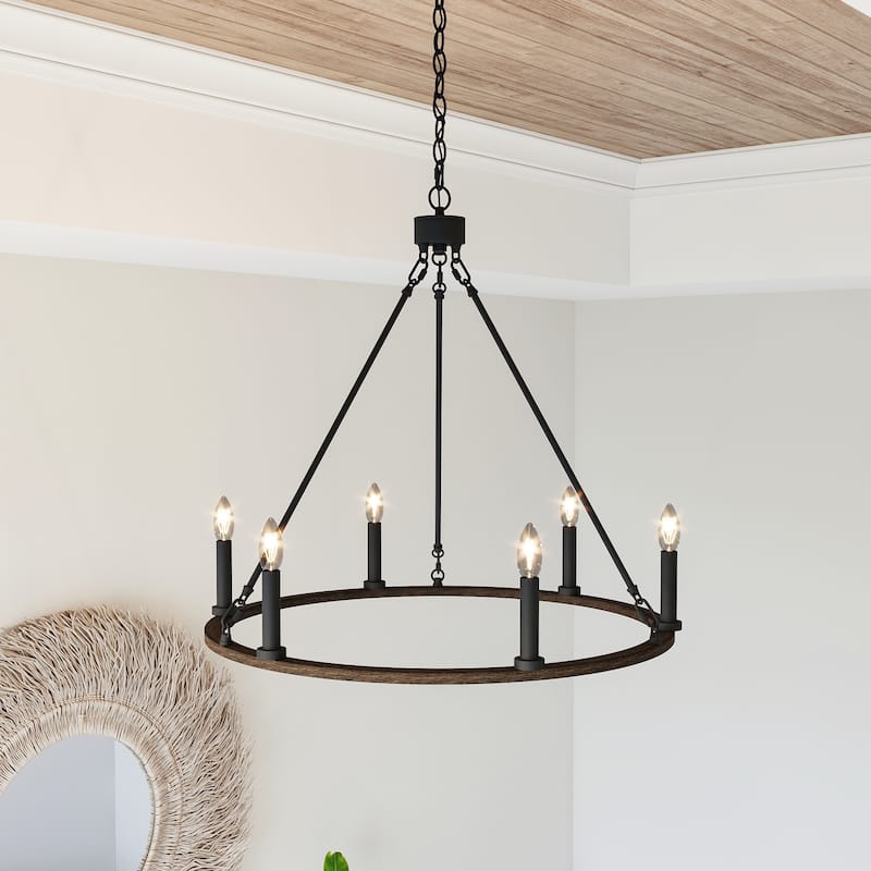 Farmhouse Rustic 6-light Round Wagon Wheel Chandelier - 23