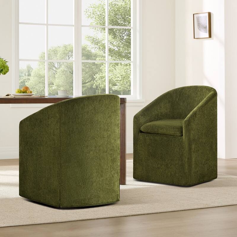 Spruce & Spring Modern Upholstered Dining Chair with Casters & Removable Slipcover - Set of 2 - Green