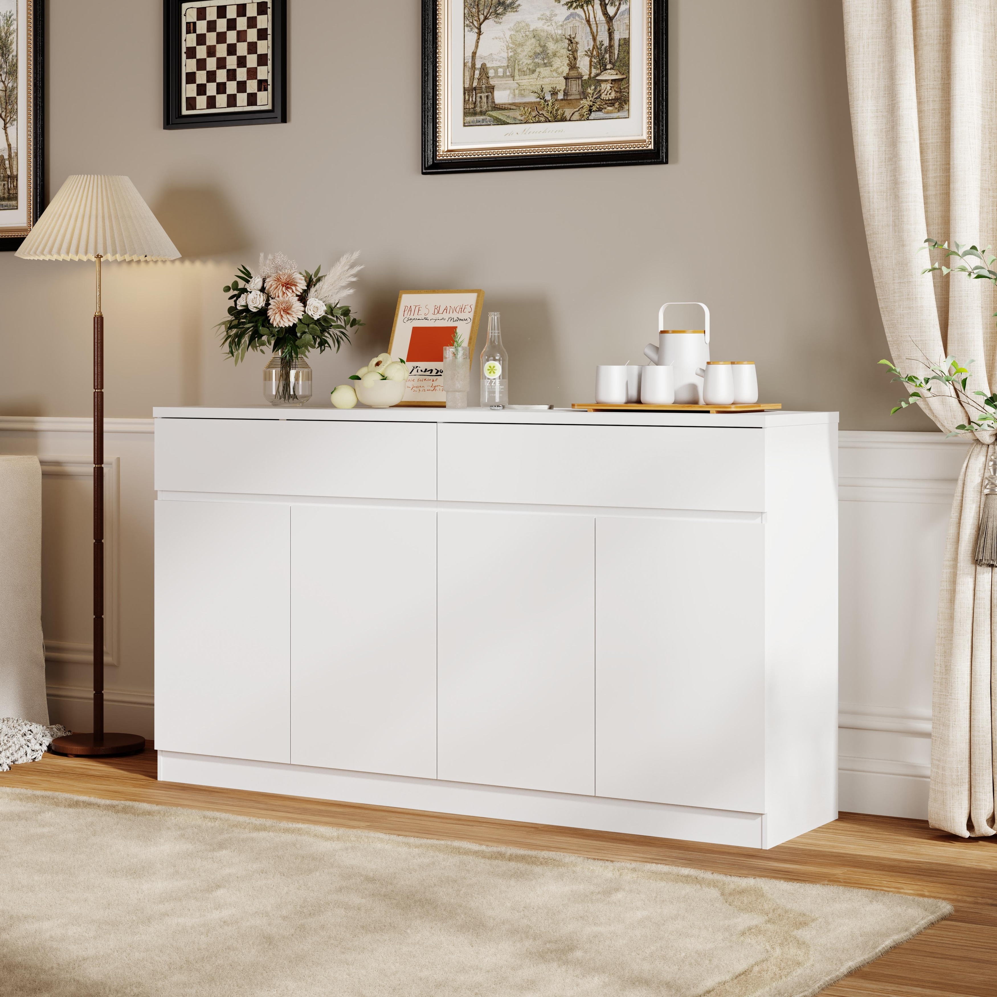 Sideboard Buffet Cabinet with Storage,Large Kitchen Storage Cabinet with 2 Drawers and 4 Doors, Wood Coffee Bar Buffet Table