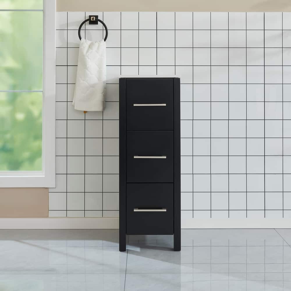 Vanity Art 12" Narrow Bathroom Side Storage Cabinet with Engineered Marble Top - 11.8 W x 18.5 D x 29.1 H