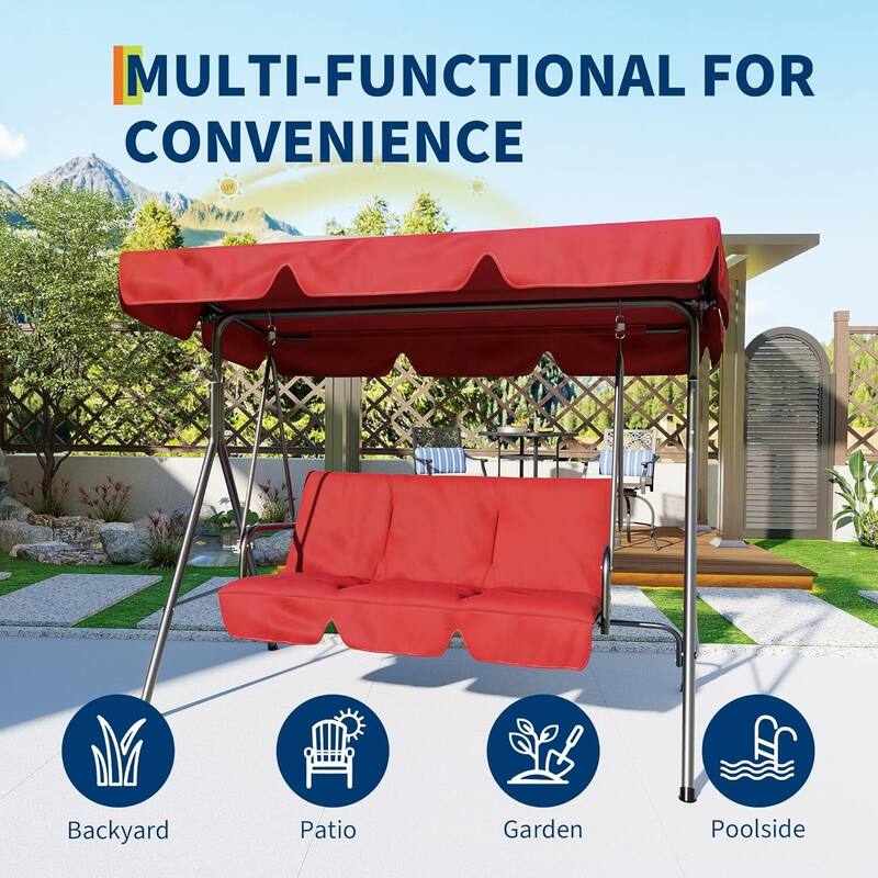 3 Person Patio Swing Chair with Canopy and Adjustable Tilt Shade for Porch - 68.5"(L) x 43.1"(W) x 60.5"(H)