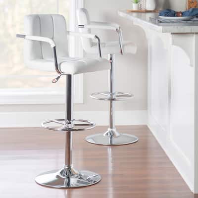 Newport Adjustable White Faux Leather Quilted Barstool