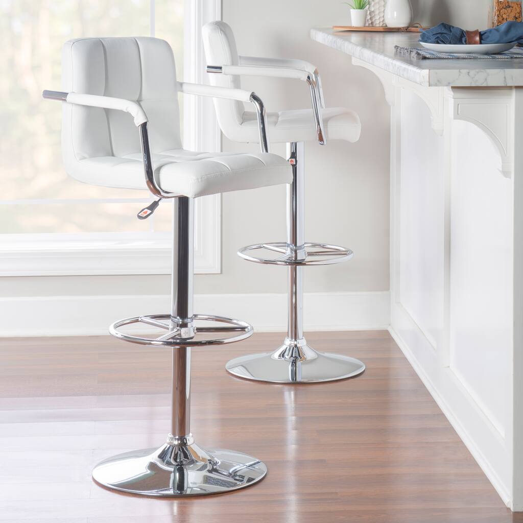 Newport Adjustable White Faux Leather Quilted Barstool