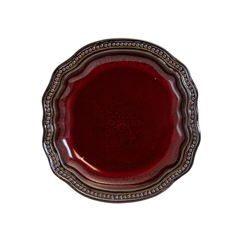 Royal Maroon Embossed Stoneware Dinnerware Set 16 Piece