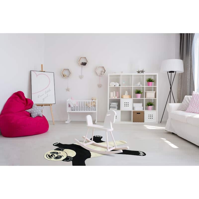 Black and White Contemporary Kids Panda Area Rug, Fun Soft Texture for Playrooms and Children's Bedrooms - L