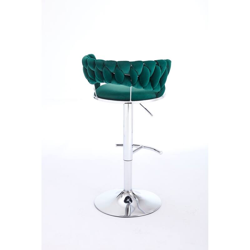 Set of 2 Bar Stools,with Chrome Footrest and Base Swivel, Height Adjustable, Velvet Upholstered + Chrome Leg Simple Bar Stool