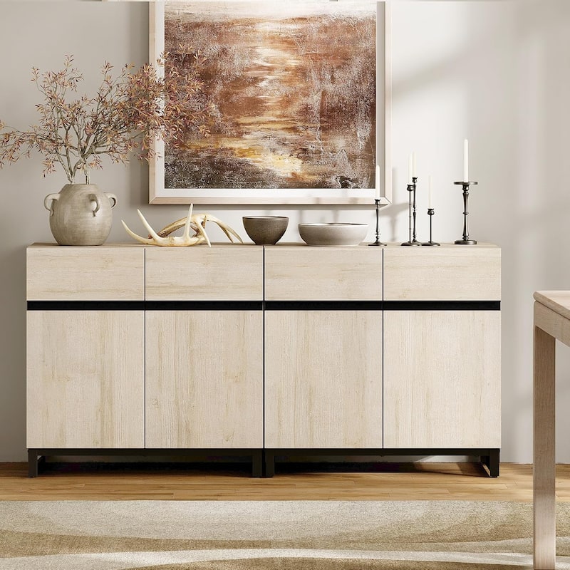 WAMPAT Storage Cabinet, Modern Sideboard with Adjustable Shelf and Metal Base