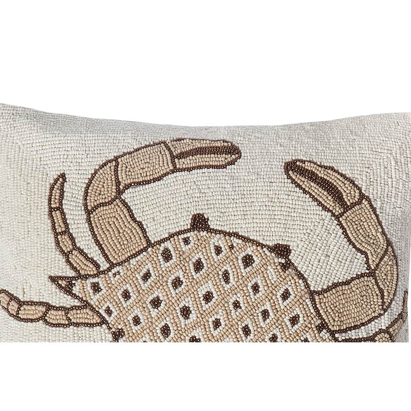 16" x 16" Natural Crab Hand Beaded Throw Pillow