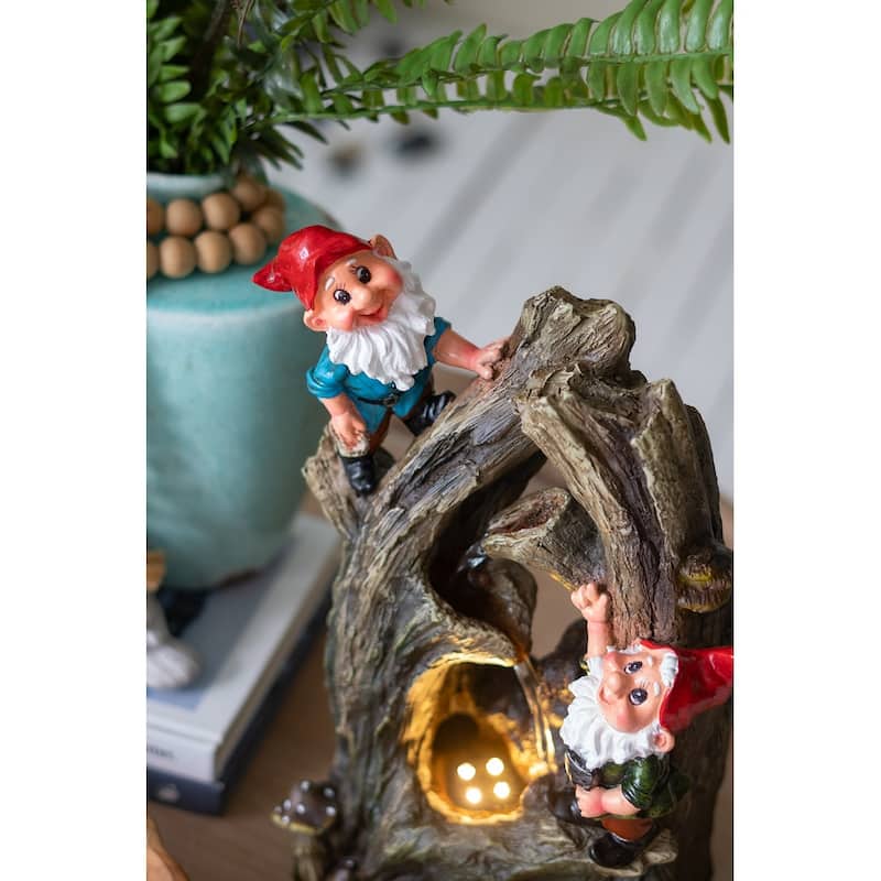 8.3x4.7x13.8" Decorative Woodland Gnome Water Fountain with LED Light, Brown
