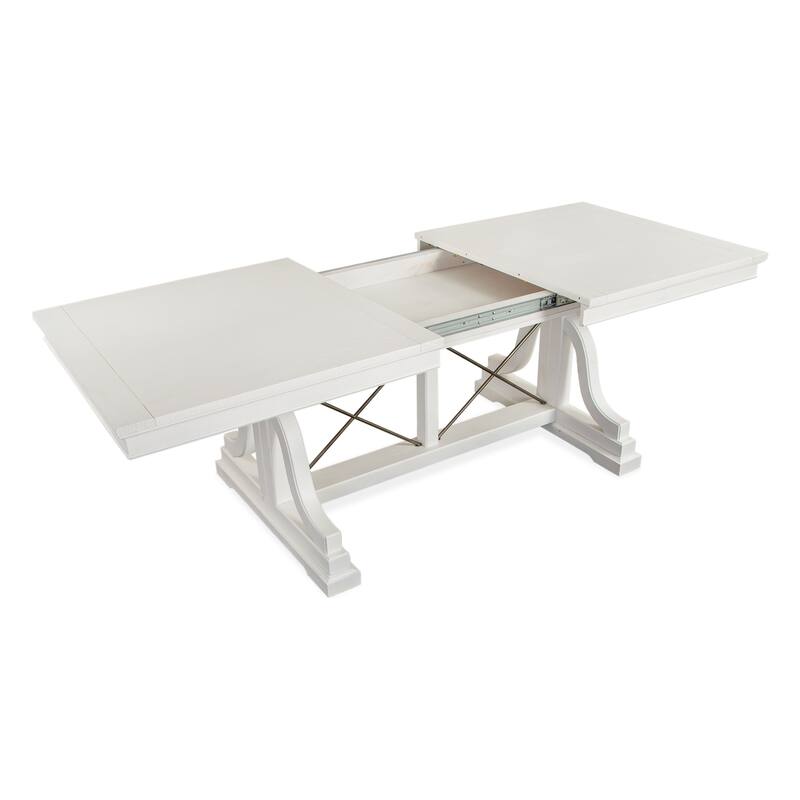 Magnussen Home Heron Cove Chalk White And Dovetail Grey Extendable Trestle Dining Table - 38''W x 72''D x 30''H
