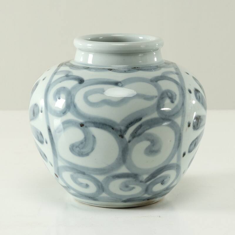 Approx 6 Inches Subtle Blue and White Vase with Flower Motif