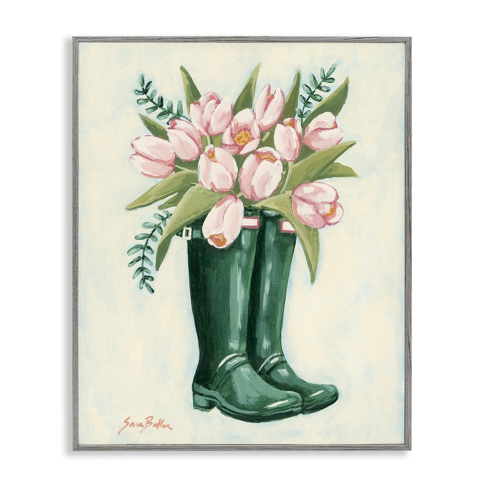 Stupell Tulips in Rain Boots Framed Giclee Art Design By Sara Baker
