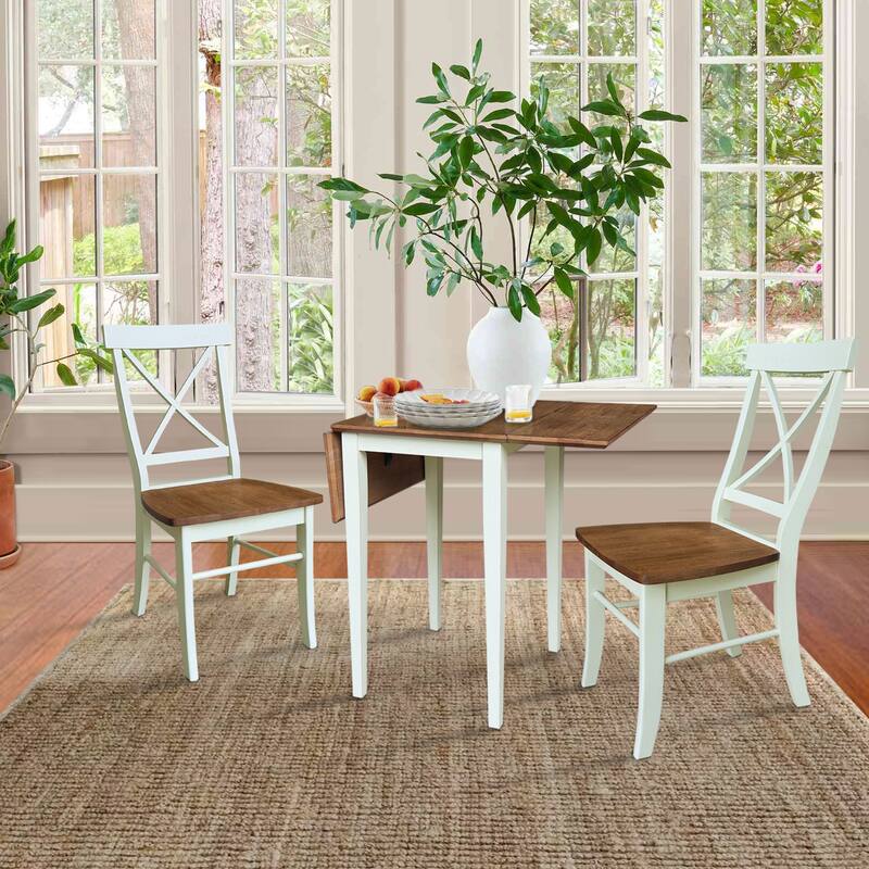 Solid Wood Dual Drop Leaf Table with Two Chairs - 3 Piece Set