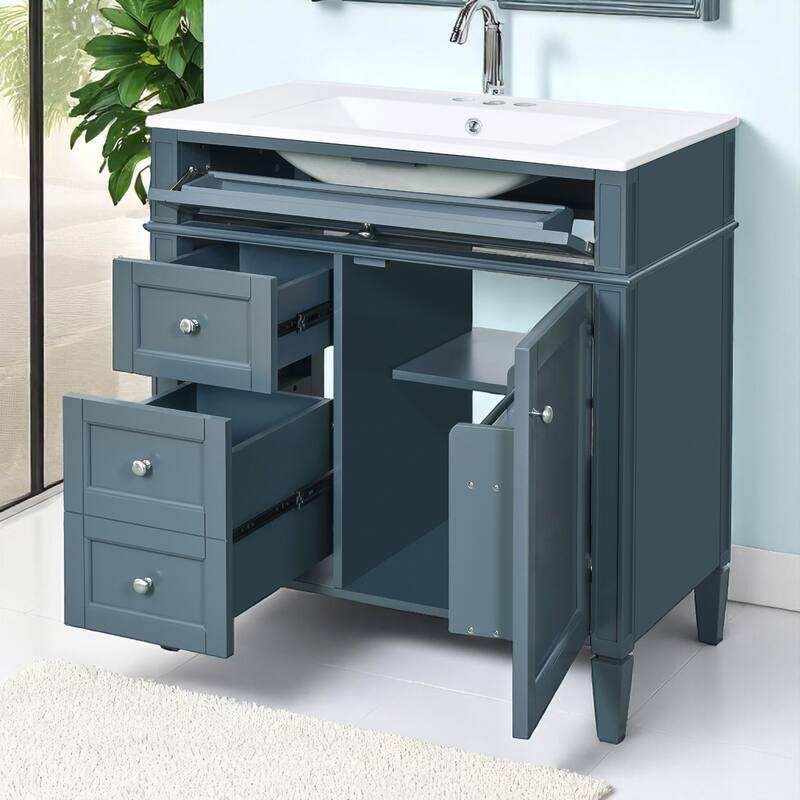 30" Bathroom Vanity with Sink - MDF and Solid Wood Cabinet, Roman Legs,Undermount Ceramic Sink,Freestanding Cabinet