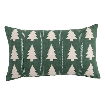 Slub Lumbar Pillow with Tree Pattern, Embroidery and Stitching
