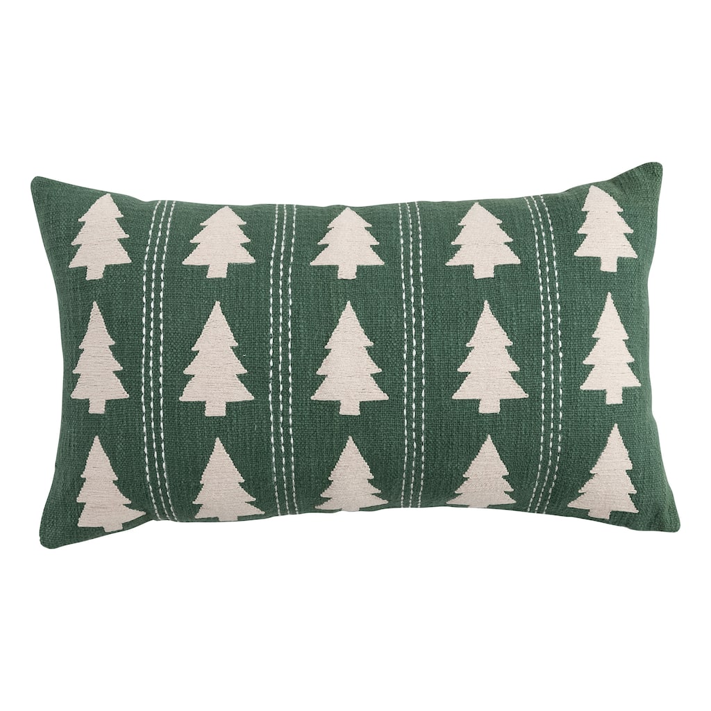 Slub Lumbar Pillow with Tree Pattern, Embroidery and Stitching