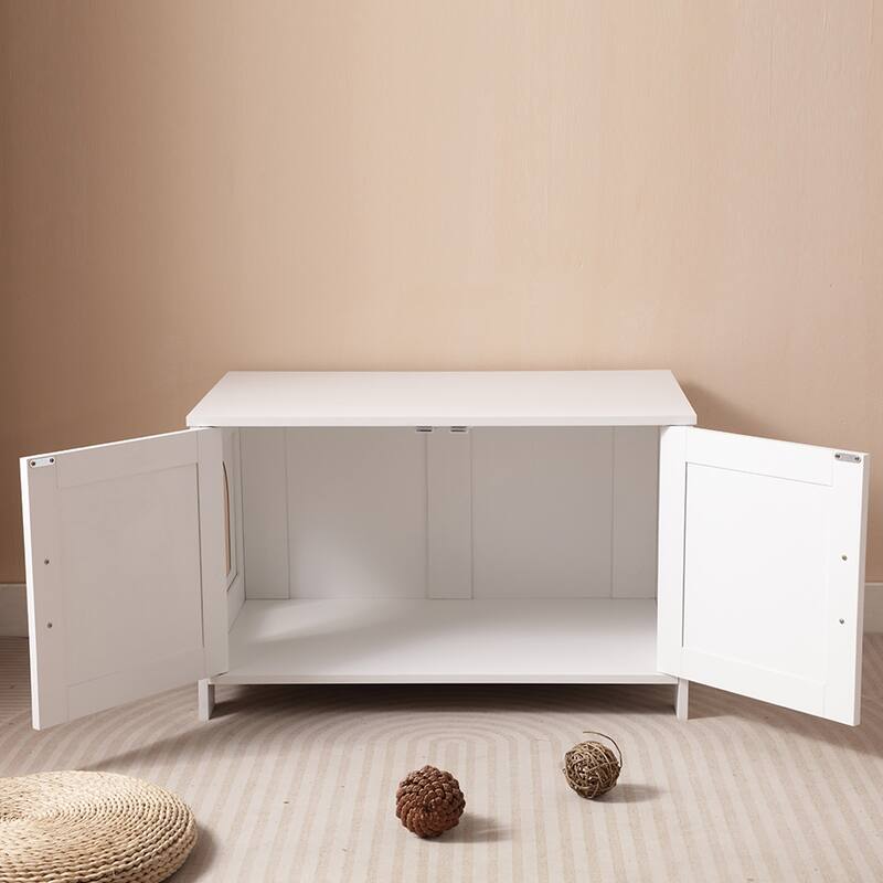 Cat Litter Box Enclosure, Litter Box Furniture Hidden with Barn Door,Wooden Cat Washroom Furniture, Cat House,End Table